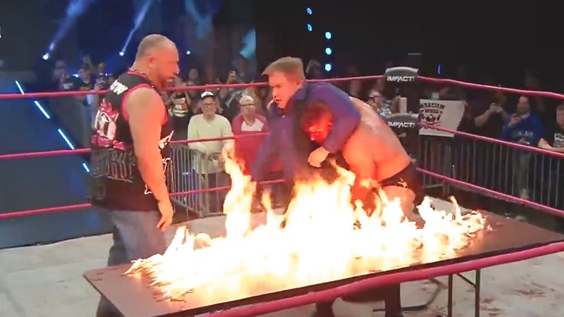 Steve Maclin And Bully Ray Put Scott D'Amore Through Flaming Table