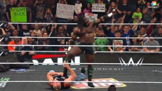 Oba Femi Powerbombs Brock Lesnar, Points at WrestleMania Sign